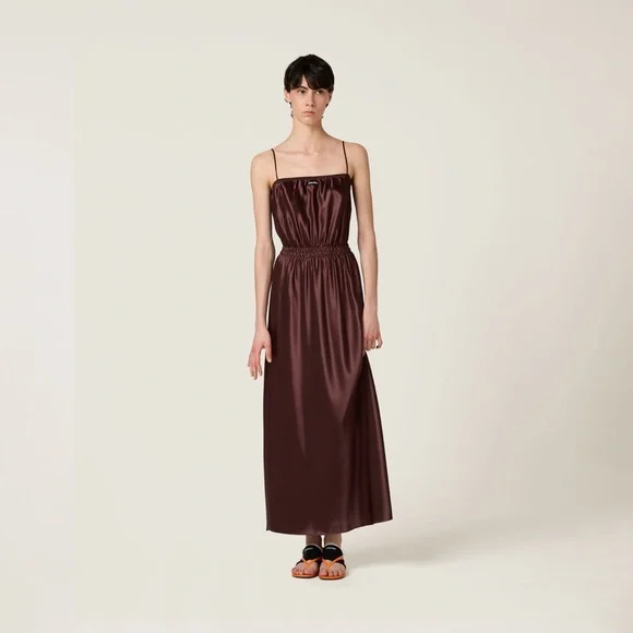 Miu Miu Burgundy Satin Midi Dress - Picture 1 of 5
